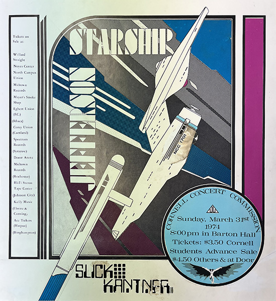 1974-03-31 Jefferson Starship concert poster found in Cornell's rare and manuscript collection, Kroch Library at Cornell